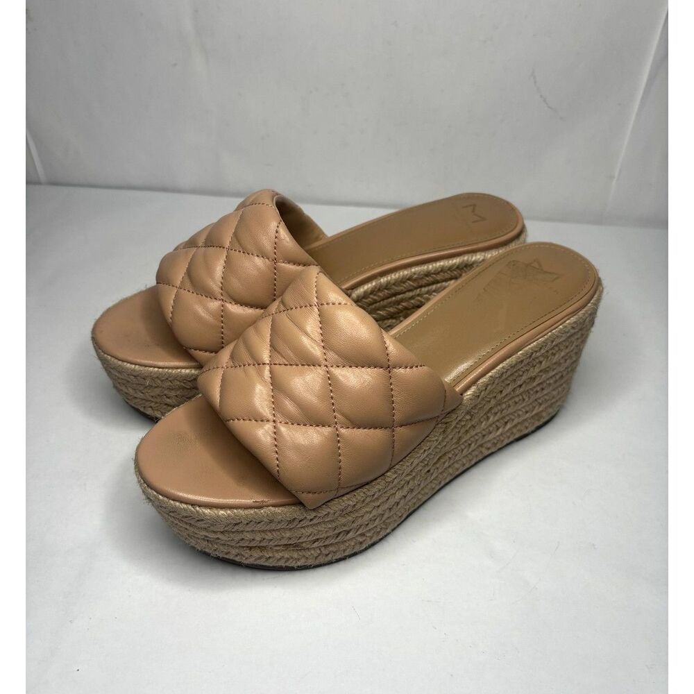 Marc Fisher Women's Velia Wedge Sandal Espadrilles Tan Platform Slip-On Heels
